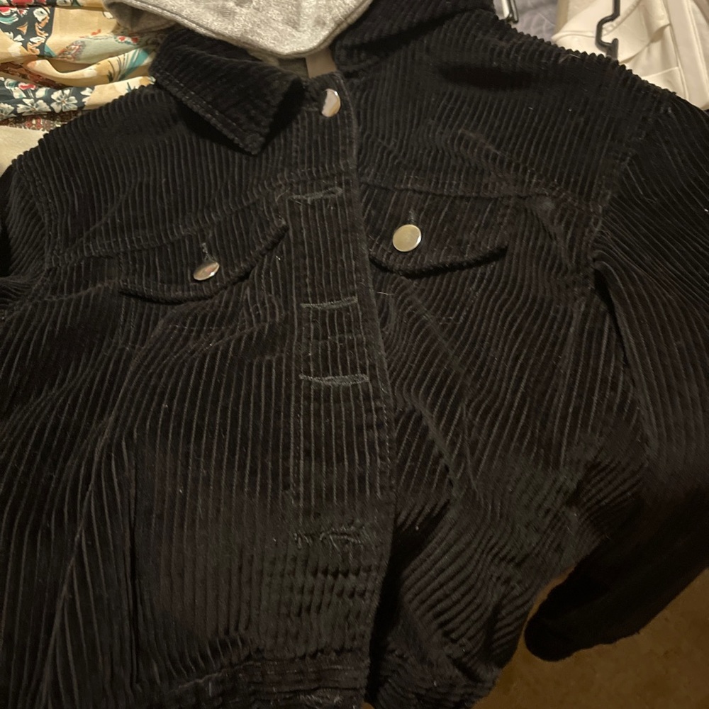 Black corduroy jacket with hoodie
